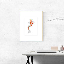 Lade das Bild in den Galerie-Viewer, Line Art "Koi-Karpfen"Kunstdruck mit Bleistift und Aquarell gezeichnet | Symbolik