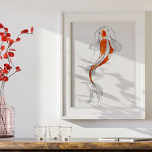 Lade das Bild in den Galerie-Viewer, Line Art "Koi-Karpfen"Kunstdruck mit Bleistift und Aquarell gezeichnet | Symbolik